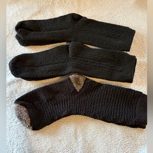 Women Above Ankle Socks, 2 Matching Pair and Fuzzy, Stretchy Pair, All Black
